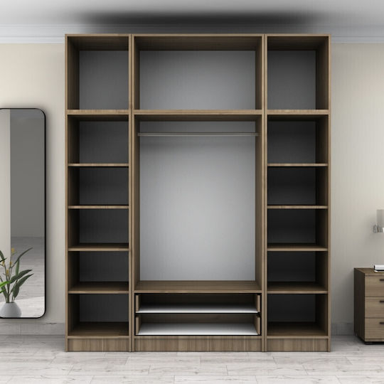 Patru uși Dulap de Haine Victoria cu Spațiu de Depozitare Nuci 200x60x240cm