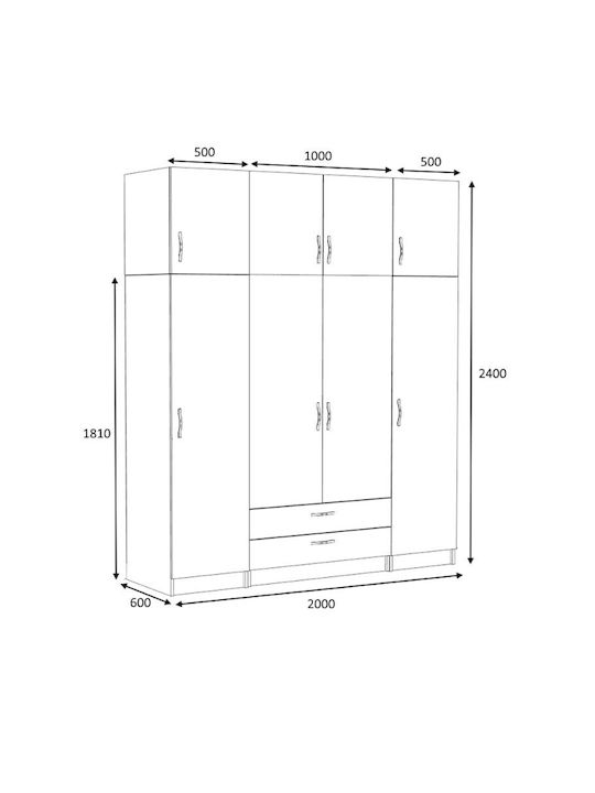 Four Door Wardrobe Victoria with Loft Natural Beech 200x60x240cm