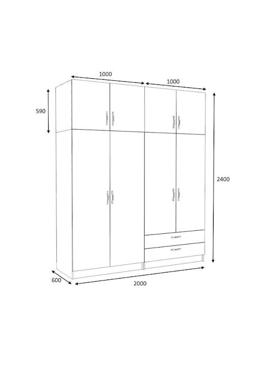 Patru uși Dulap de Haine Victoria cu Spațiu de Depozitare Alb 200x60x240cm