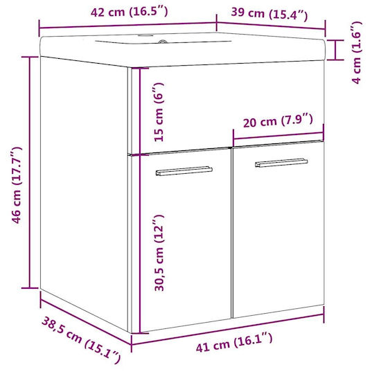 vidaXL Πάγκος με Νιπτήρα Μ41xΒ38.5xΥ46cm Γκρι Σκυροδέματος