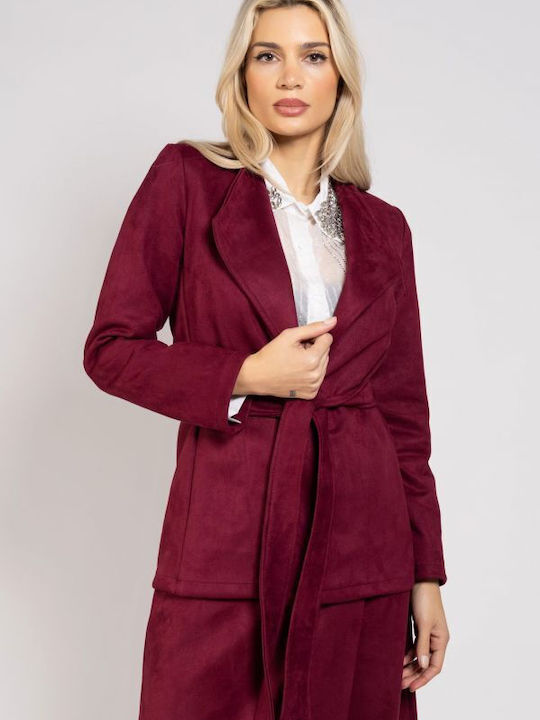 BelleFille Women's Leather Blazer BORDO