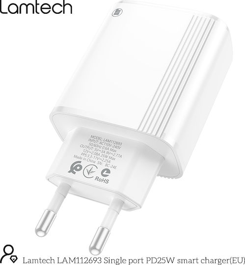 Lamtech USB-C to Lightning Cable 27W Λευκό 1m (LAM114505)