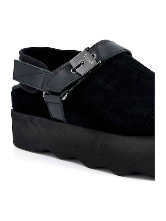 Britney Flat Suede Mules σε Μαύρο Χρώμα