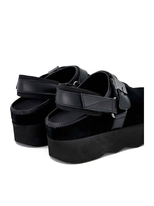 Britney Flat Suede Mules σε Μαύρο Χρώμα