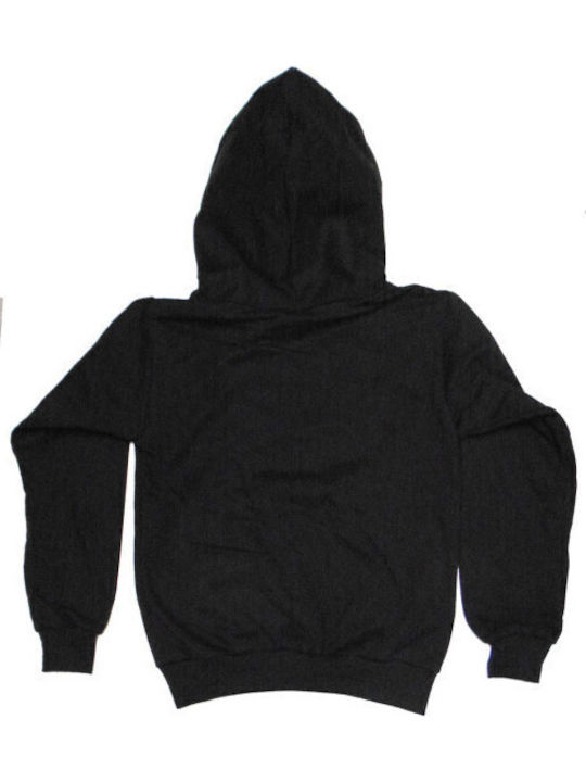 Fleece Παιδικό Φούτερ με Κουκούλα και Τσέπες Μαύρο