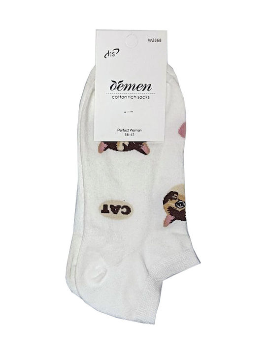 Demen Set 3 Γυναικείες Κάλτσες Σοσόνι Cats Βαμβάκι Normal Fit Λευκό Μαύρο Ροζ
