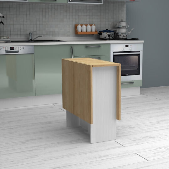Pepe Table Kitchen Extendable Collapsible Wooden White - Natural Beech 56(+74)x77x75cm