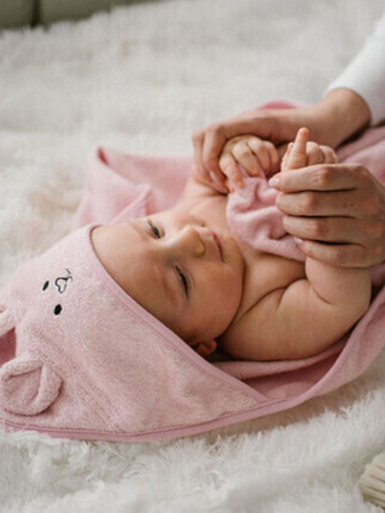Babyono Baby Hooded Bath Towel Pink 100x100cm