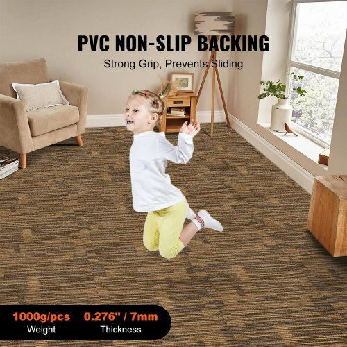 Vevor Carpet Tiles 20"x20" Built-in Padding 12 Pieces Brown Kcxfkdt2020ypi6hyv0