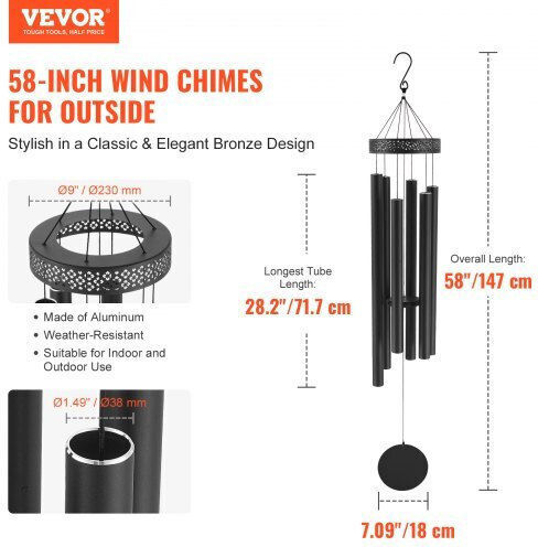Vevor Dekorativer Windspiel für den Garten Aluminium 6Stück JSFLHS58INCHGTIZ3V0