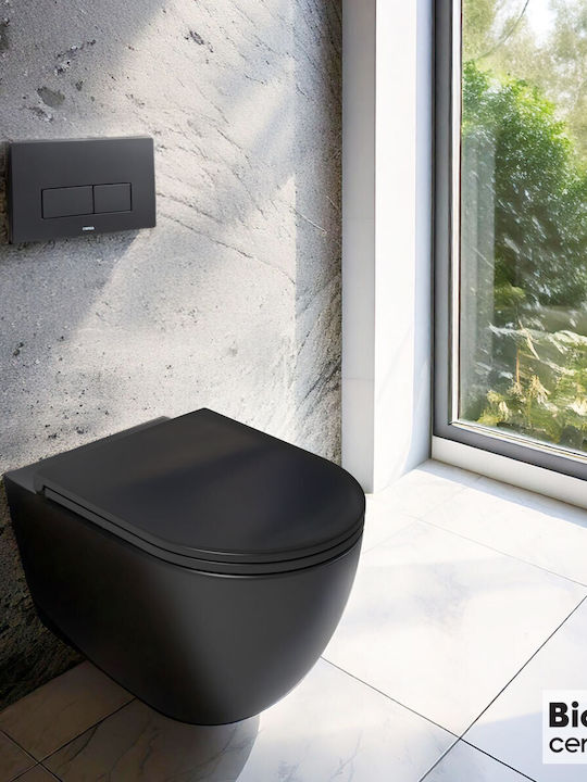 Bianco Ceramica Монтирана на стена тоалетна Безръбрен с Капак Софт Клоуз Черен