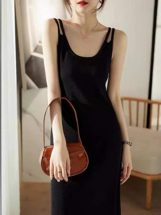 Summer Midi Dress with Tearing Black