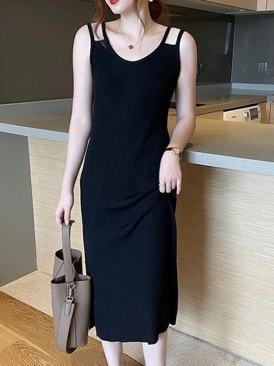 Summer Midi Dress with Tearing Black