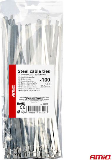 AMiO Δεματικά Καλωδίων Πλαστικά 250mmx4.6mm σε Γκρι χρώμα (100τμχ) (04322)