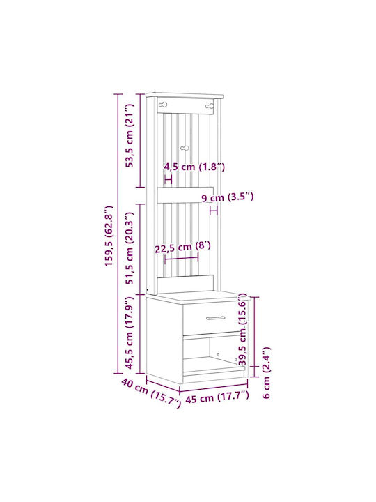 Sandens Мебел за антре с Шкаф за Обувки 45x40x159.5см