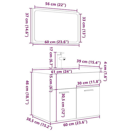 vidaXL Πάγκος με Νιπτήρα & Καθρέπτη Μ61xΒ18xΥ39cm Γκρι Σκυροδέματος