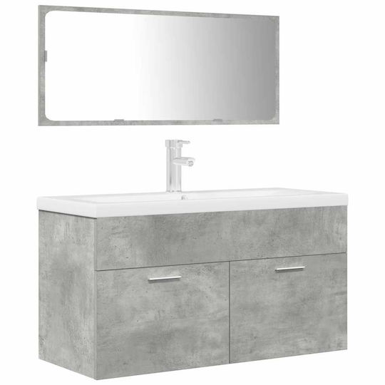 vidaXL Countertop with Sink & Mirror L91xW18xH39.5cm Grey Concrete