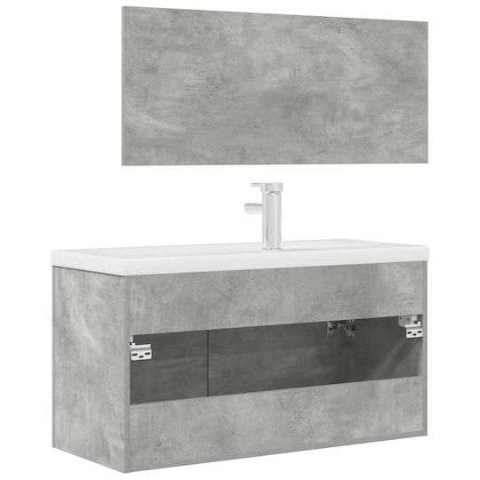 vidaXL Waschtisch mit Waschbecken & Spiegel L91xB18xH39.5cm Grey Concrete
