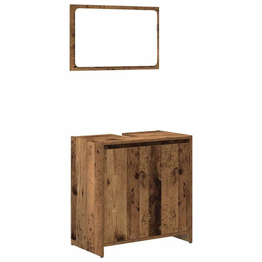 vidaXL Шкаф със Мивка, Огледало & Колона Old Wood