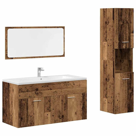 vidaXL Countertop Countertop without Sink, with Mirror & Column L90xW38.5xH46cm Old Wood