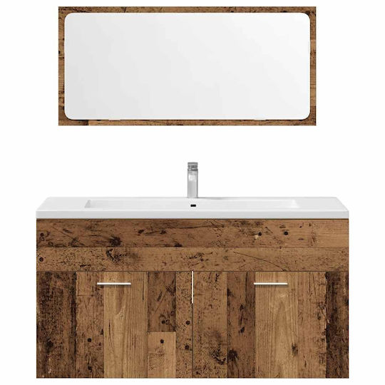 vidaXL Countertop Countertop without Sink, with Mirror & Column L90xW38.5xH46cm Old Wood