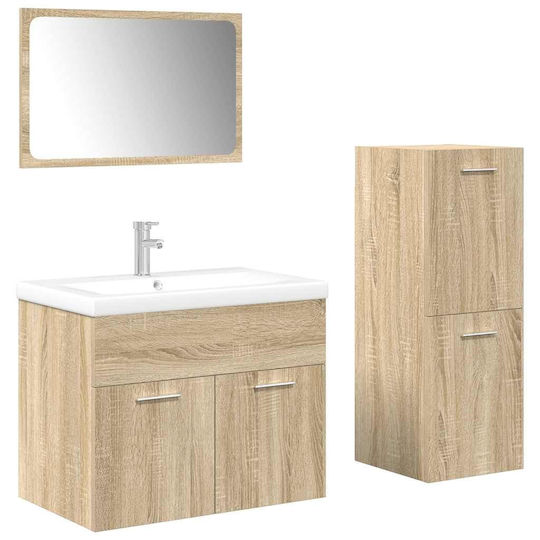 vidaXL Bench with Washbasin, Mirror & Column L61xW18xH39cm Sonoma Oak