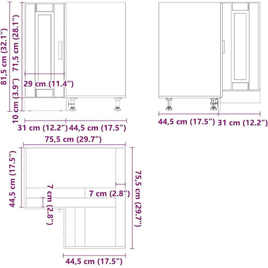 Γωνιακό Ντουλάπι Δαπέδου Μαύρο 75.5x75.5x81.5εκ.