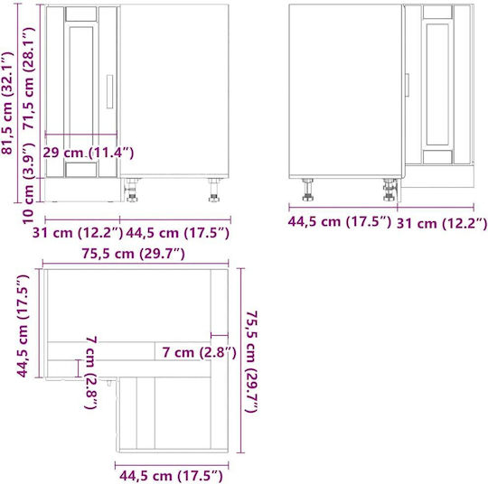 Corner Cabinet Floor Gray Sonoma 75.5x75.5x81.5cm