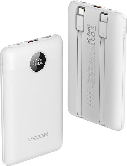 Veger W1170 Power Bank 10000mAh με Θύρα USB-A και Θύρα USB-C Λευκό