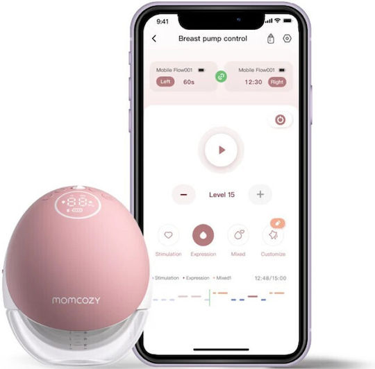 Momcozy M9 Φορητό Μονό Θήλαστρο Μπαταρίας Χωρίς BPA Ροζ 180ml