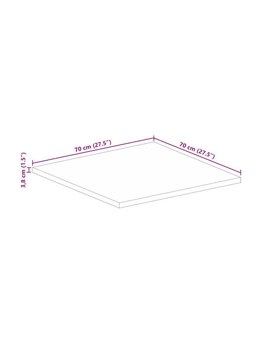 vidaXL Square Table Surface made of Solid Wood Brown 70x70x3.8cm 371409 1pcs