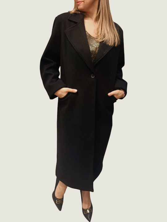 Wolle Damen black Mantel mit Knöpfen