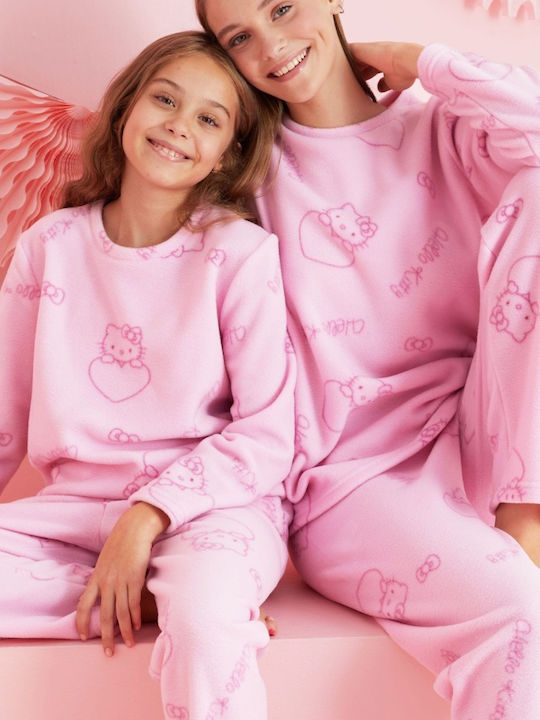 Siyah Inci Παιδική Πιτζάμα Χειμωνιάτικη Fleece Ροζ