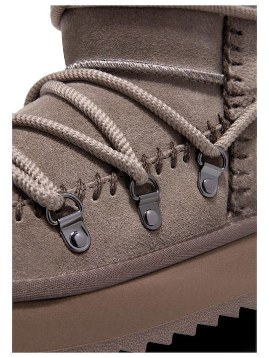 Nordic Nova Leather Women's Ankle Boots Platform & Fur Gray
