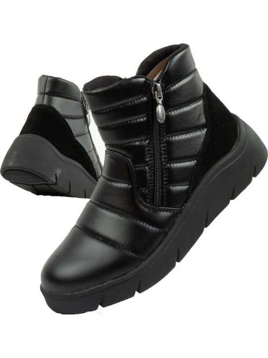 Leder Damen Stiefeletten mit Plattform Schwarz