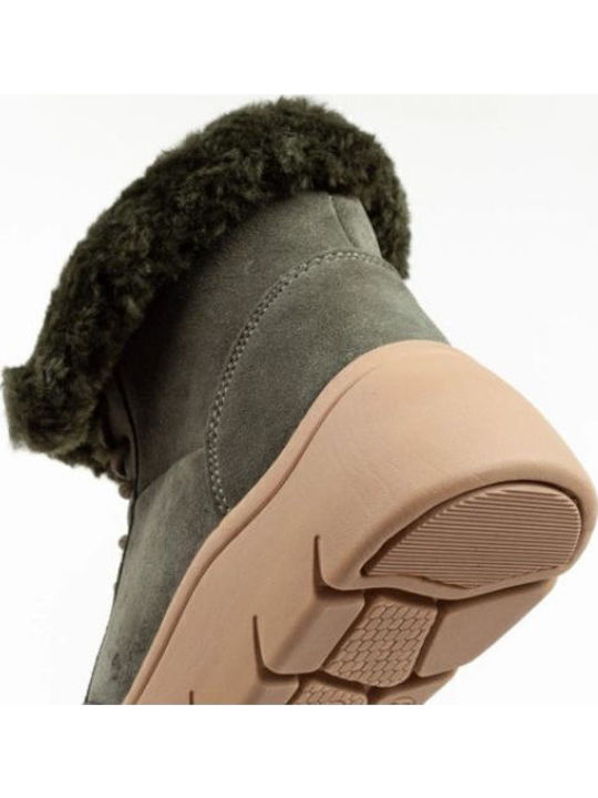 Stelvio Ghete Dama De Piele Ankle Boots Cu Platformă Și Blană Kaki