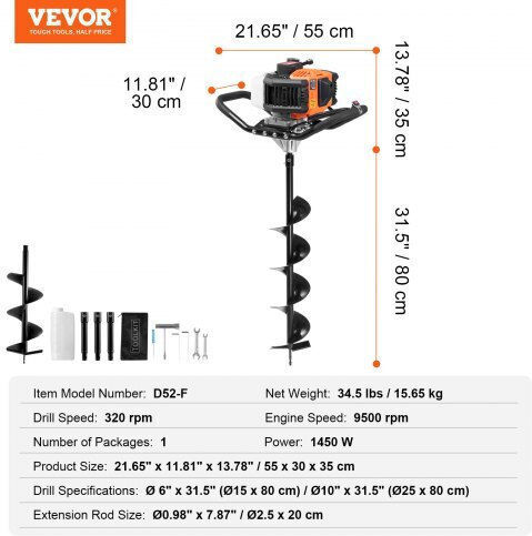 Vevor Gasoline Earth Auger 52cc 1450W RYLXZ6YC10YC4PIY3V0