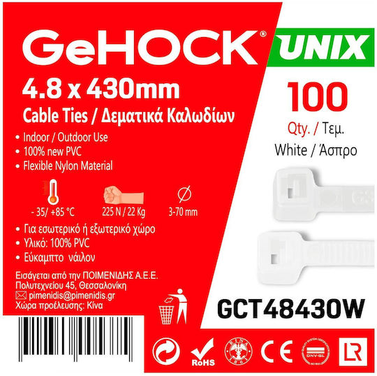 GeHock Δεματικά Καλωδίων Πλαστικά 430mmx4.8mm σε Λευκό χρώμα (100τμχ) (048430)