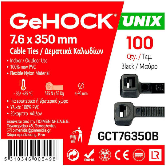 GeHock Cable Ty 350x7.6mm Black 100pcs