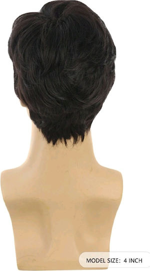 Men's Wig with Synthetic Hair in Dark Black Color 10cm