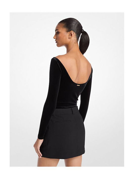 Michael Kors Κορμάκι Μακρυμάνικο Βελούδινο Stretch Velvet Mf451kuf0p-001black Michael Kors Κορμάκι Μακρυμάνικο Βελούδινο Stretch Velvet Mf451kuf0p-001black