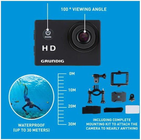 Grundig 24708 Action-Kamera HD (720p) Unterwasser (mit Gehäuse) mit Bildschirm 2" Schwarz