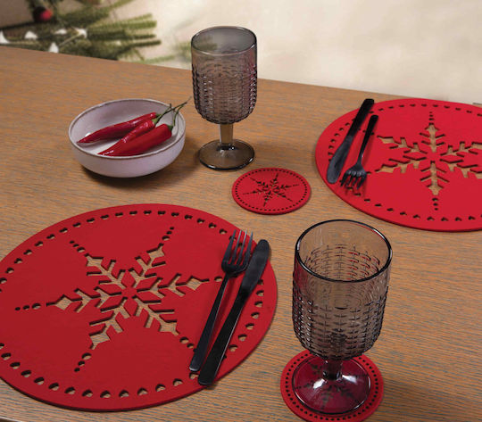 Nef-Nef Homeware Round Coaster Wooden Red 10cm 4pcs
