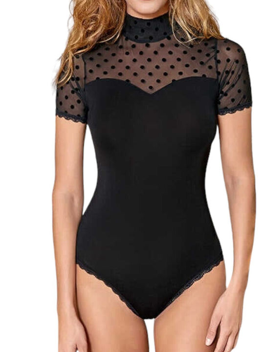 Bodysuit pentru femei cu transparență Negru
