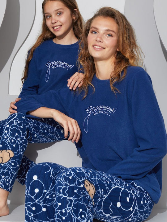 Siyah Inci Παιδική Πιτζάμα Χειμωνιάτικη Fleece Navy Μπλε
