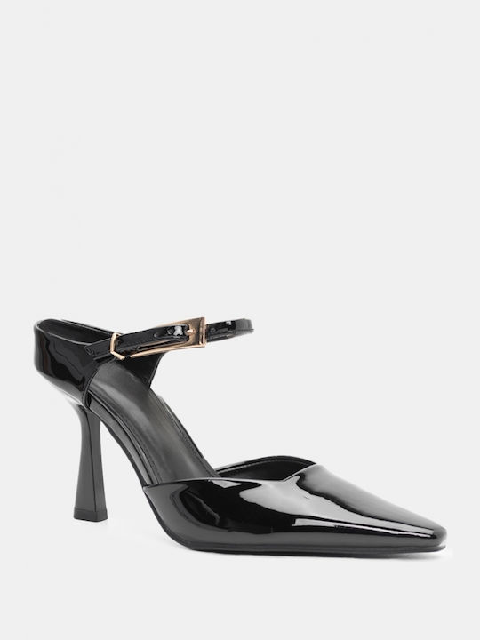 Luigi Pointed Toe Black Heels with Strap