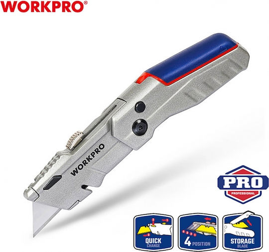 Cutter pliabil din aluminiu pentru covoare, 4 poziții + 3 lame Wp211011 Workpro Profi