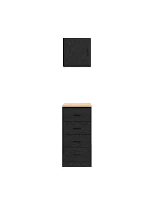 Cabinet de Birou din Lemn Masiv Negru 40x51x85cm