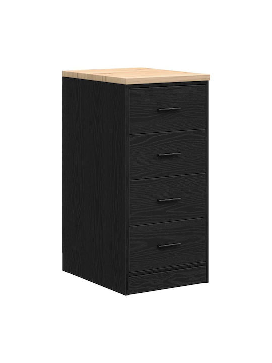 Cabinet de Birou din Lemn Masiv Negru 40x51x85cm