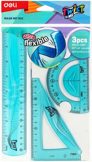 Deli Set von geometrischen Instrumenten Kunststoff Transparent 20cm (Μiverse Farben)